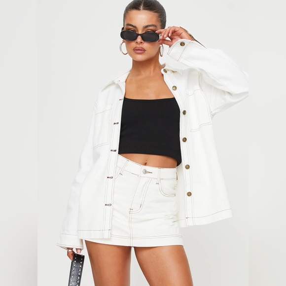 Princess Polly Cream Denim Mini Skort - Picture 2 of 11